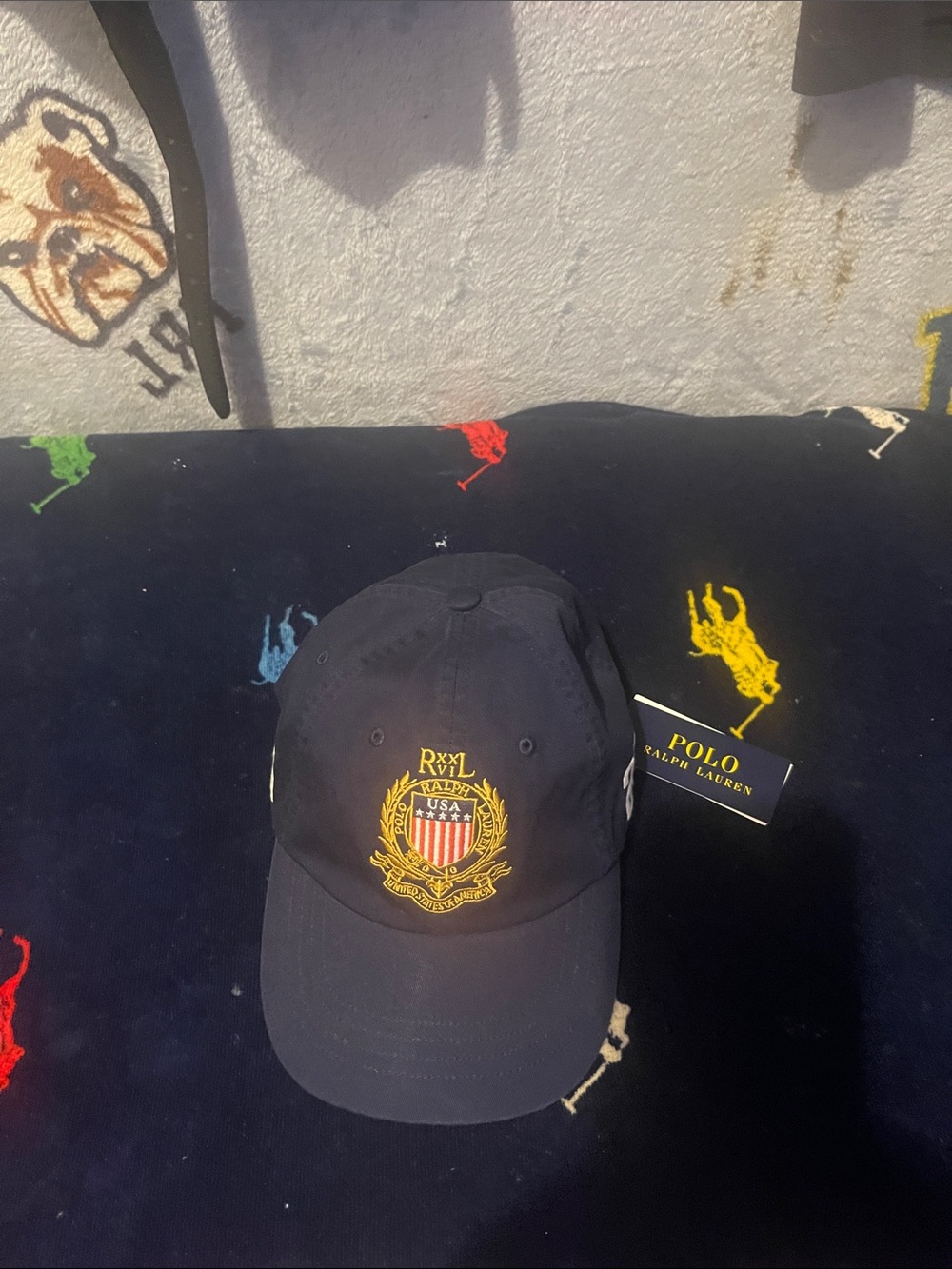 Polo by Ralph Lauren Navy Crest Baseball Cap with Gold Embroidery